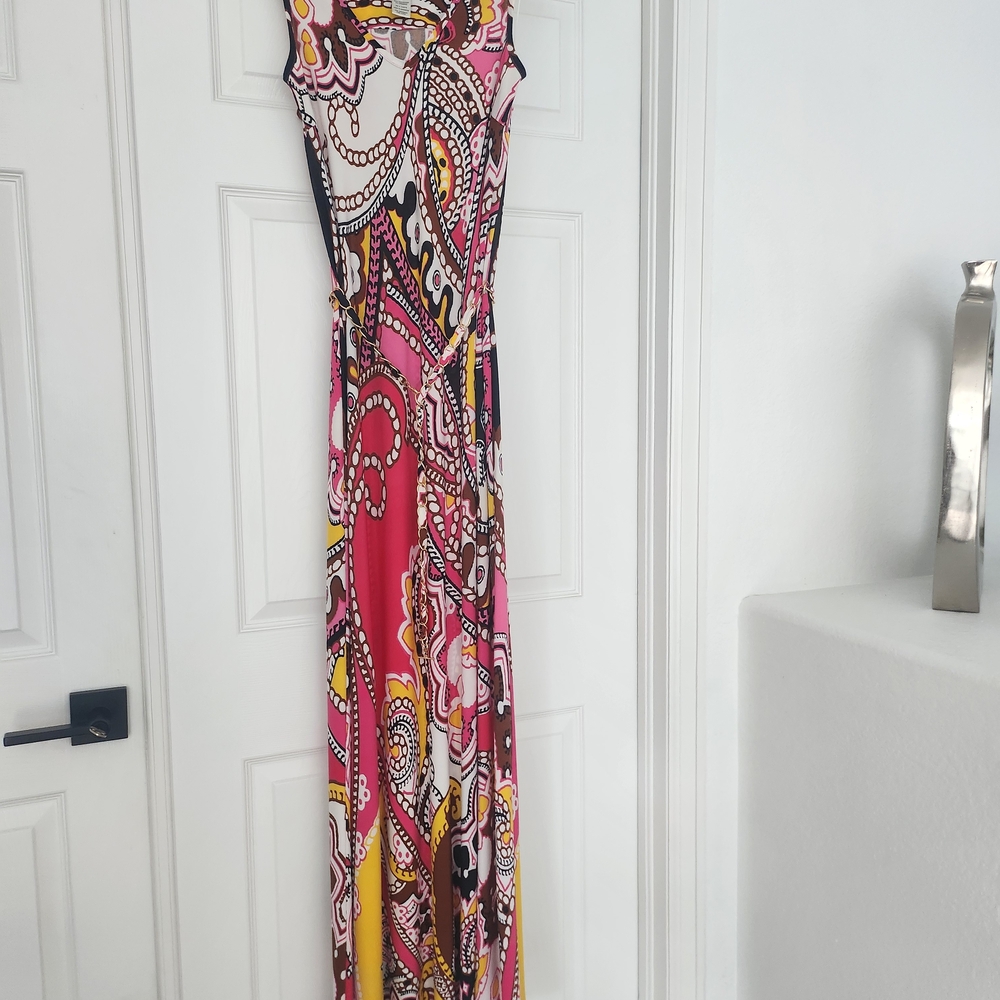 Cache Pink and Yellow Paisley Maxi Dress